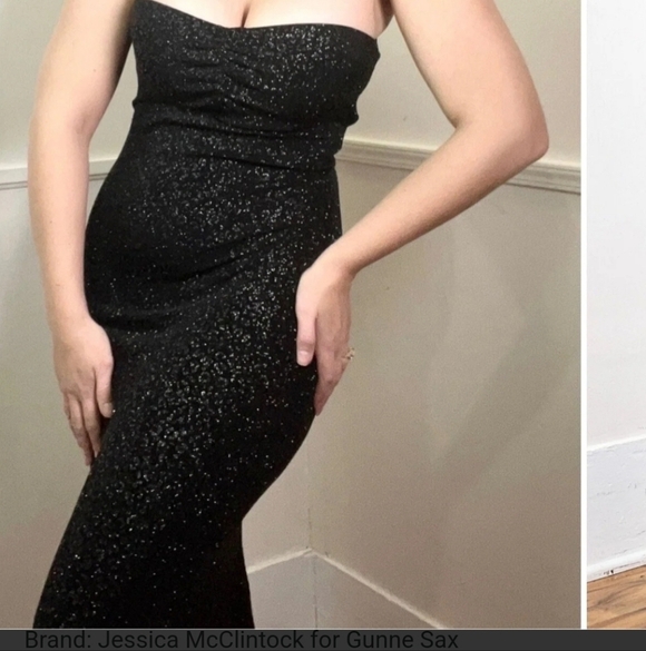 JESSICA MCCLINTOCK for Cache Black sparkle bodycon mermaid strapless maxi.4 - Picture 3 of 13